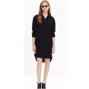 Madewell Moviehouse Shirtdress Black High-Low Hem 3/4 Sleeve Shift Dress Size L